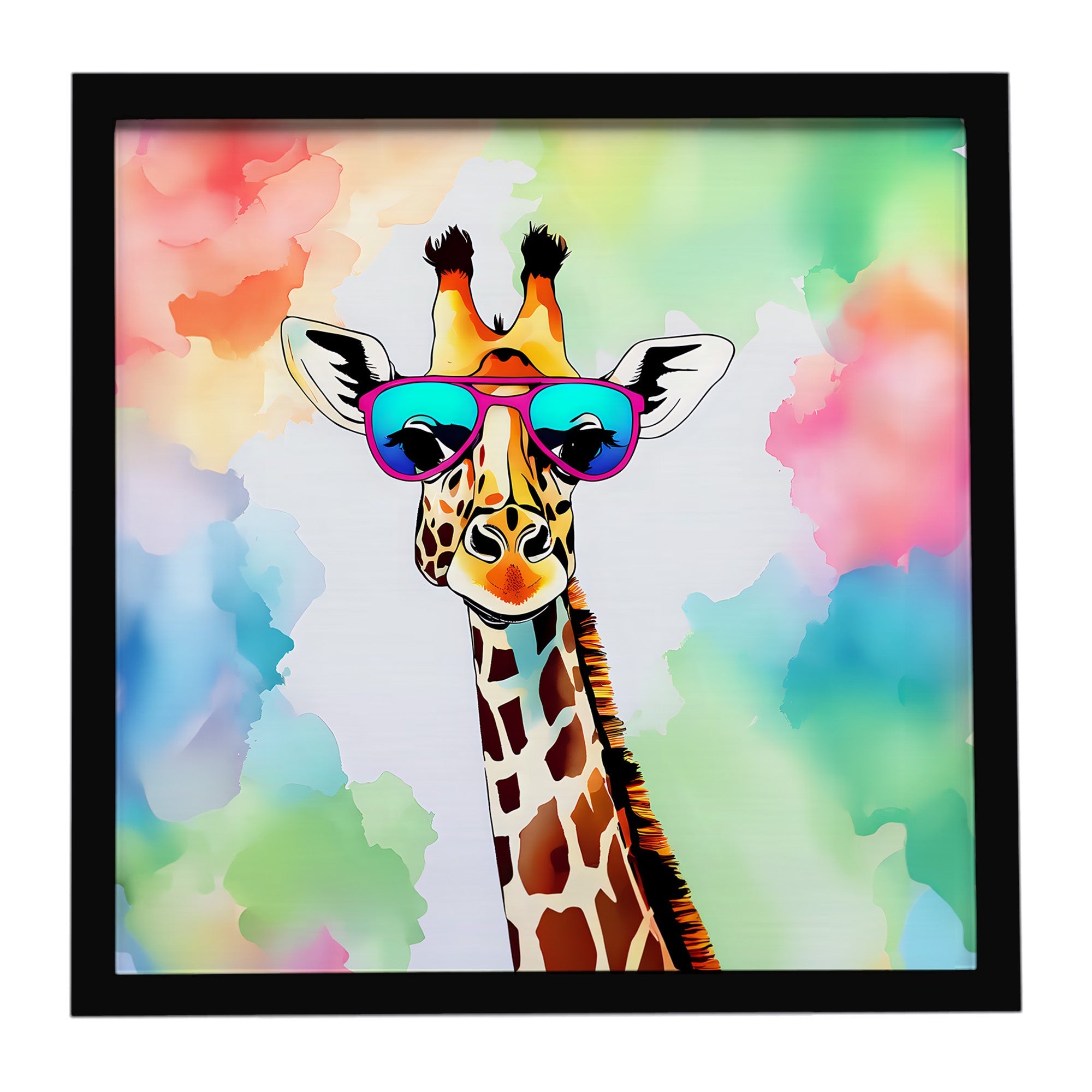 Hippie Animal Giraffe Framed Metal Print Bathroom, Kitchen, Office, Home Decor Wall Art Ready to Hang, Square, 8X8