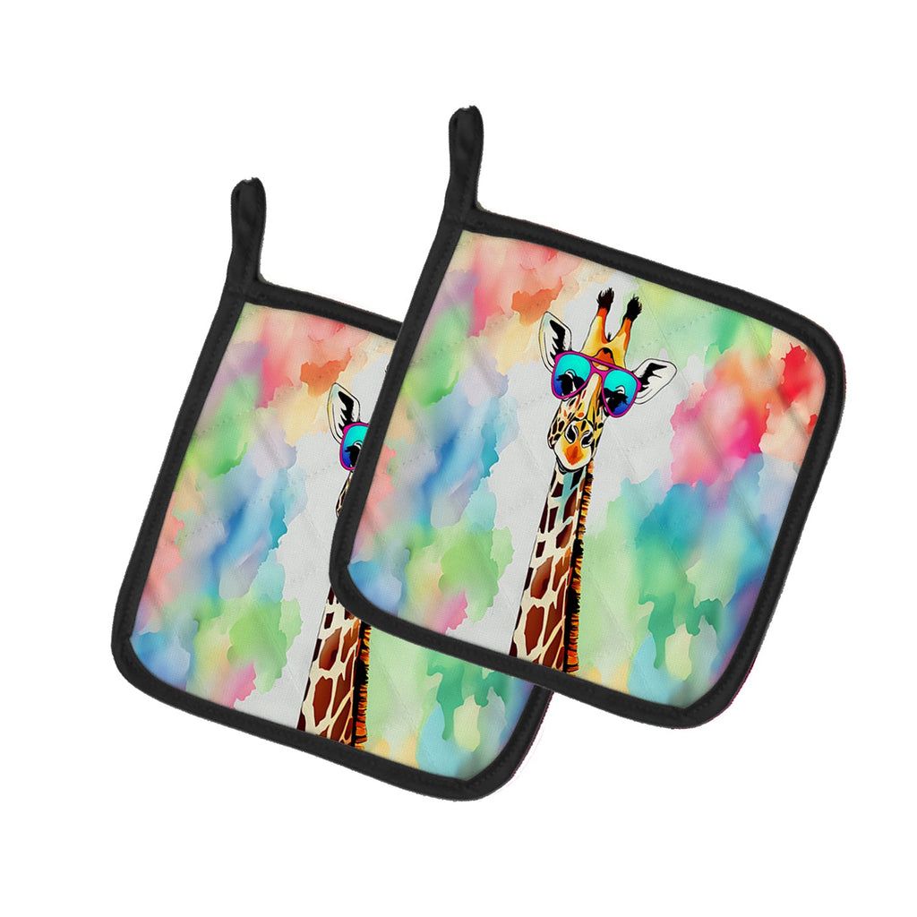Hippie Animal Giraffe Pot Holder Set of 2 Heat Resistant Quilted Hot Pads 7.5 x 7.5 Inch, Insulated Kitchen Trivets for Cooking & Baking