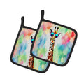 Hippie Animal Giraffe Pot Holder Set of 2 Heat Resistant Quilted Hot Pads 7.5 x 7.5 Inch, Insulated Kitchen Trivets for Cooking & Baking