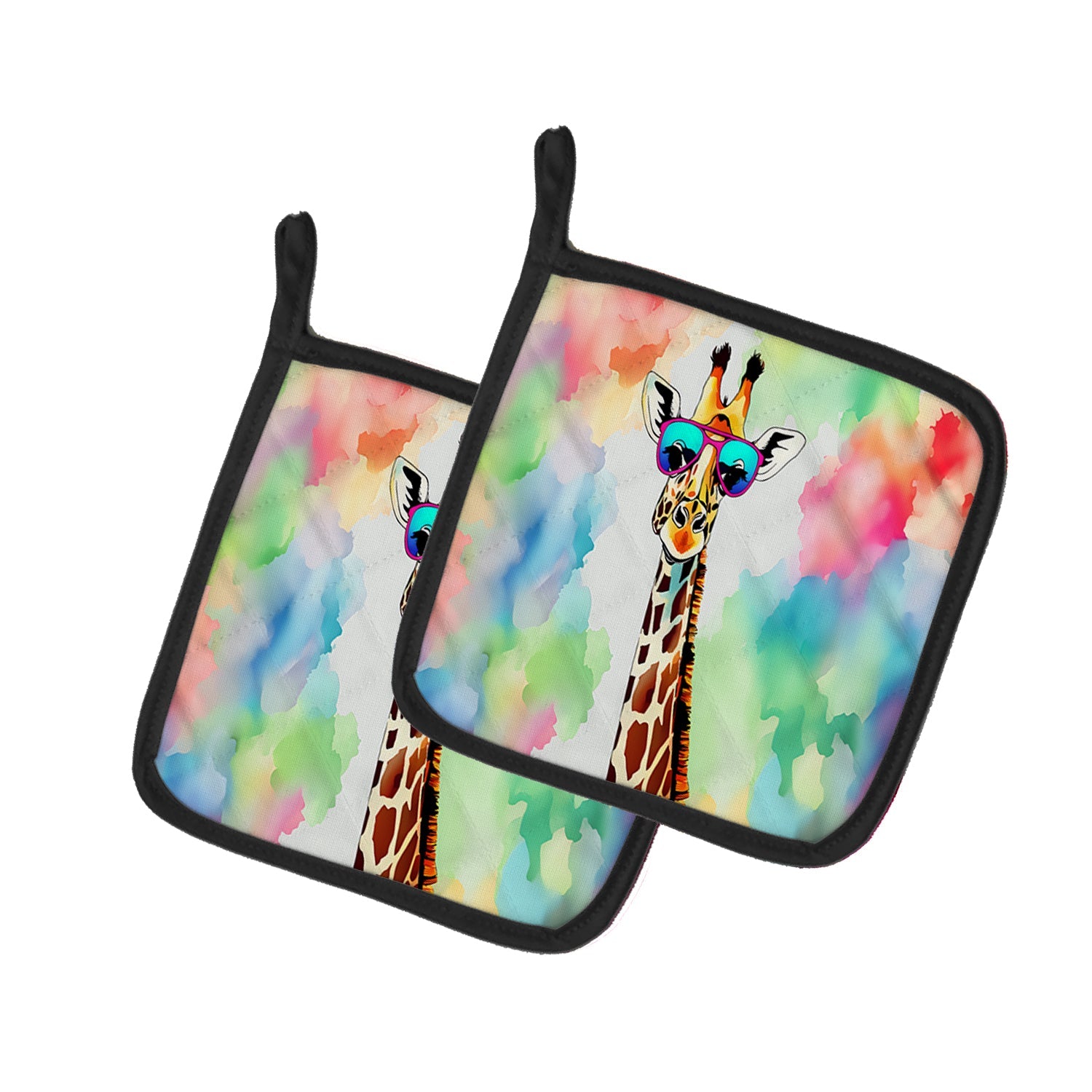 Hippie Animal Giraffe Pot Holder Set of 2 Heat Resistant Quilted Hot Pads 7.5 x 7.5 Inch, Insulated Kitchen Trivets for Cooking & Baking
