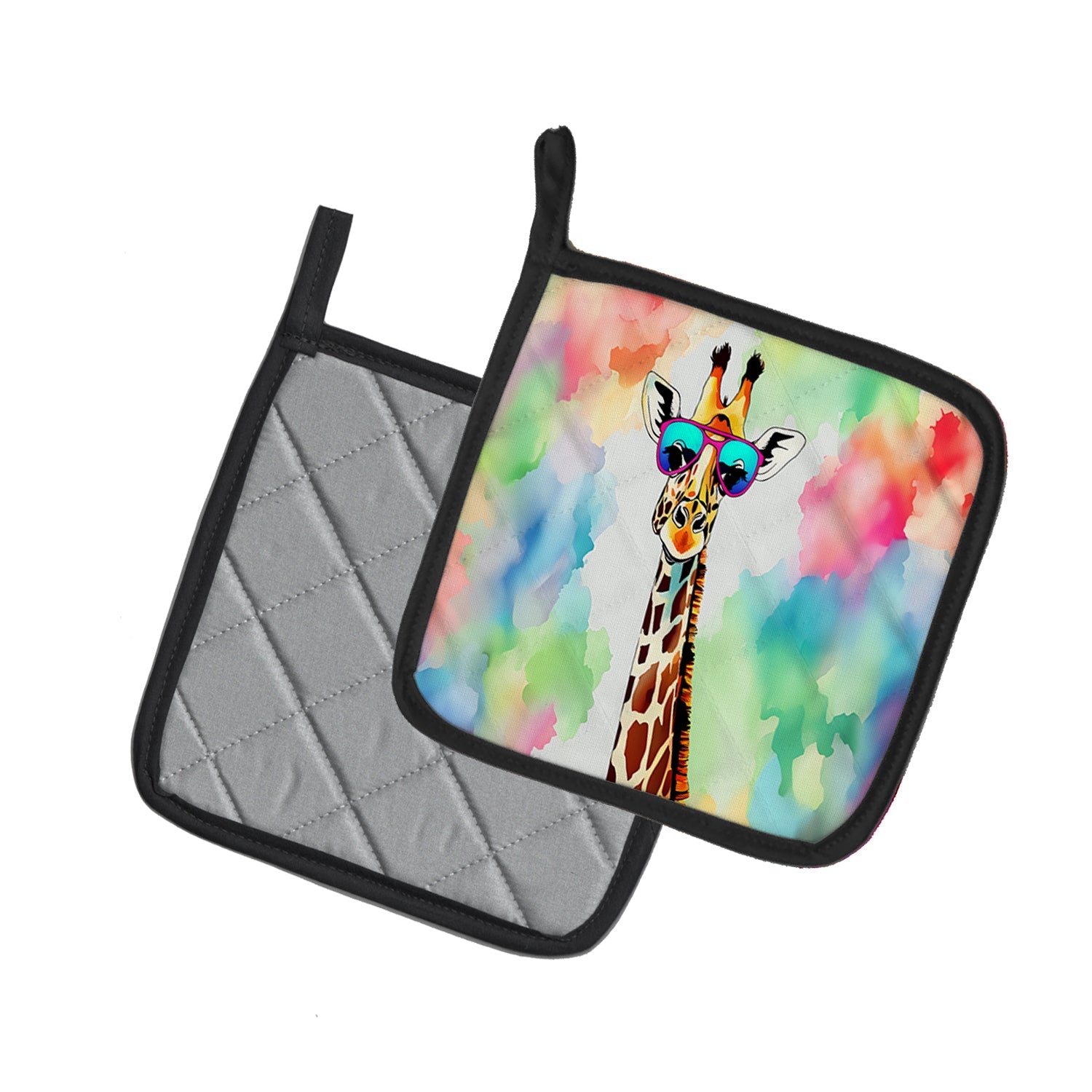 Hippie Animal Giraffe Pot Holder Set of 2 Heat Resistant Quilted Hot Pads 7.5 x 7.5 Inch, Insulated Kitchen Trivets for Cooking & Baking