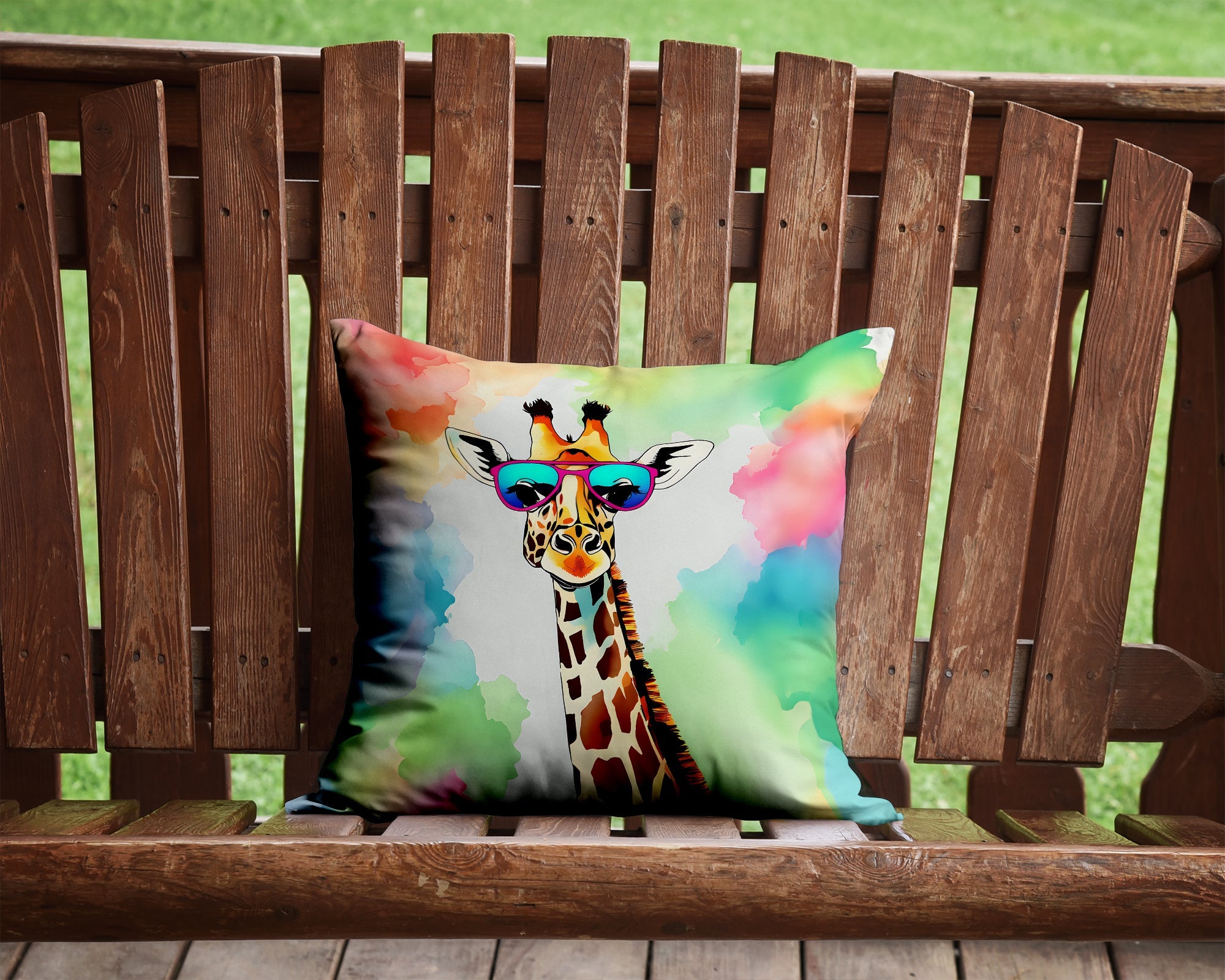 Hippie Animal Giraffe Decorative Throw Pillow 14x14 Indoor Outdoor Accent Cushion, Fabric Cover with Insert for Sofa, Bed, Porch & Living Room