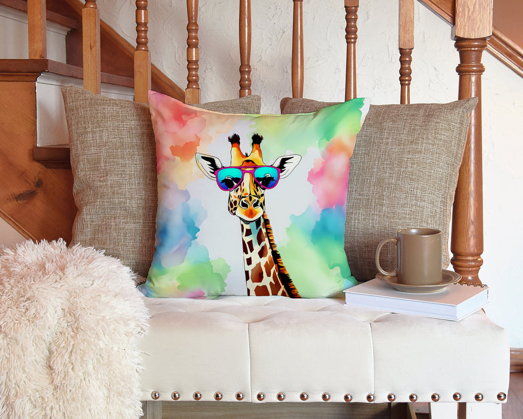 Hippie Animal Giraffe Decorative Throw Pillow 14x14 Indoor Outdoor Accent Cushion, Fabric Cover with Insert for Sofa, Bed, Porch & Living Room