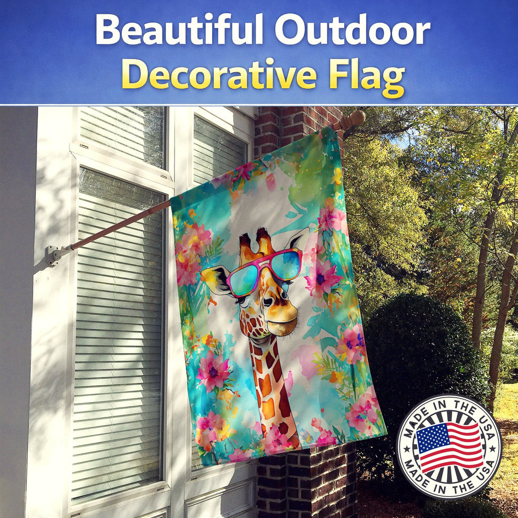 Hippie Animal Giraffe House Flag 28x40 Porch Sleeve Pole Decorative Outside Yard Banner Artwork Wall Hanging, Polyester