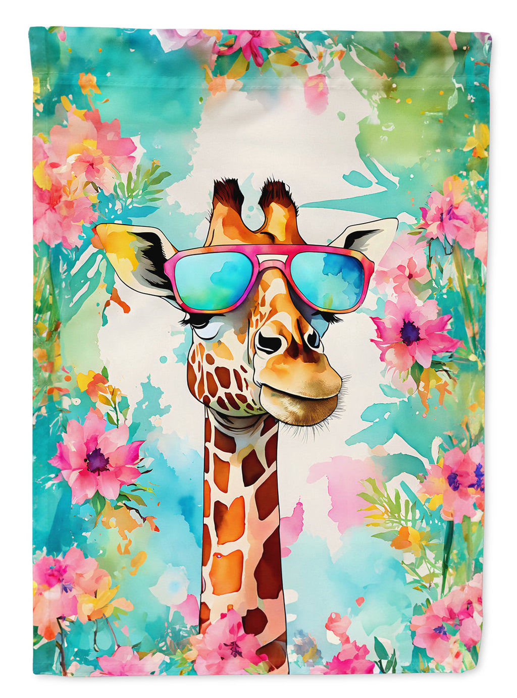 Hippie Animal Giraffe House Flag 28x40 Porch Sleeve Pole Decorative Outside Yard Banner Artwork Wall Hanging, Polyester