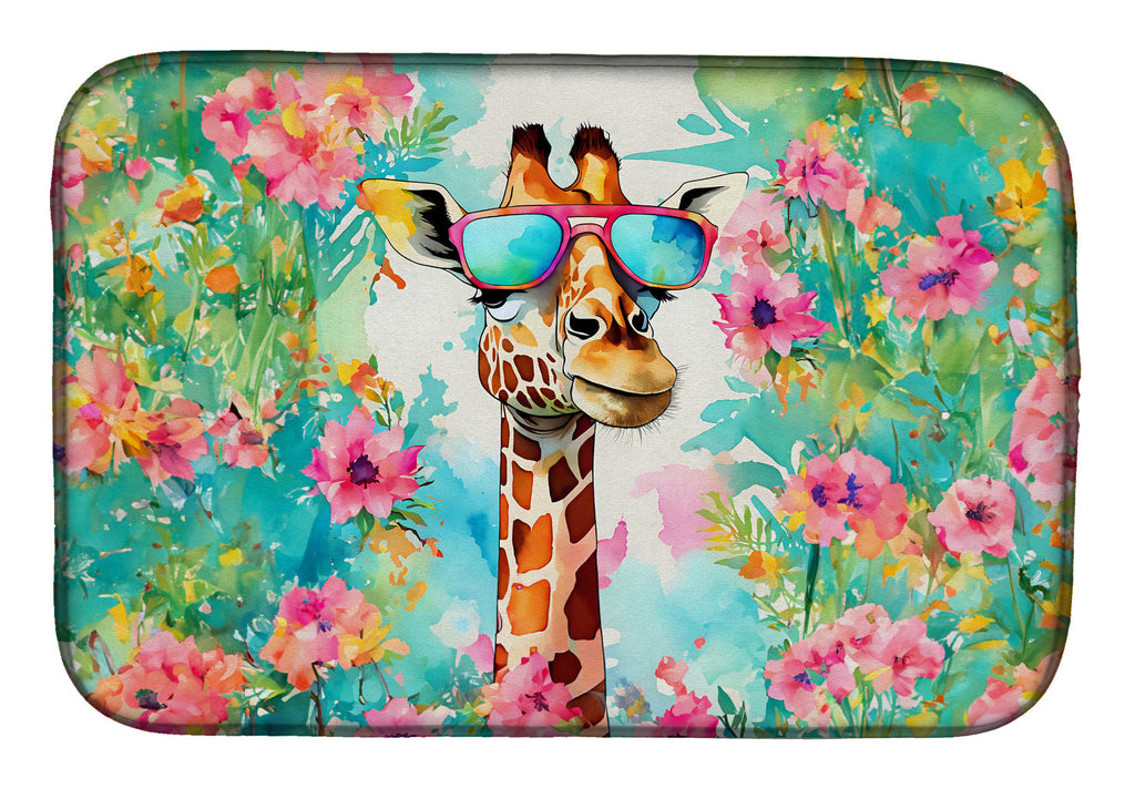 Hippie Animal Giraffe Dish Drying Mat Absorbent Dish Drying Mat Pad for Kitchen Counter Dish Drainer Mat for Countertop, 14 x 21", Multicolor