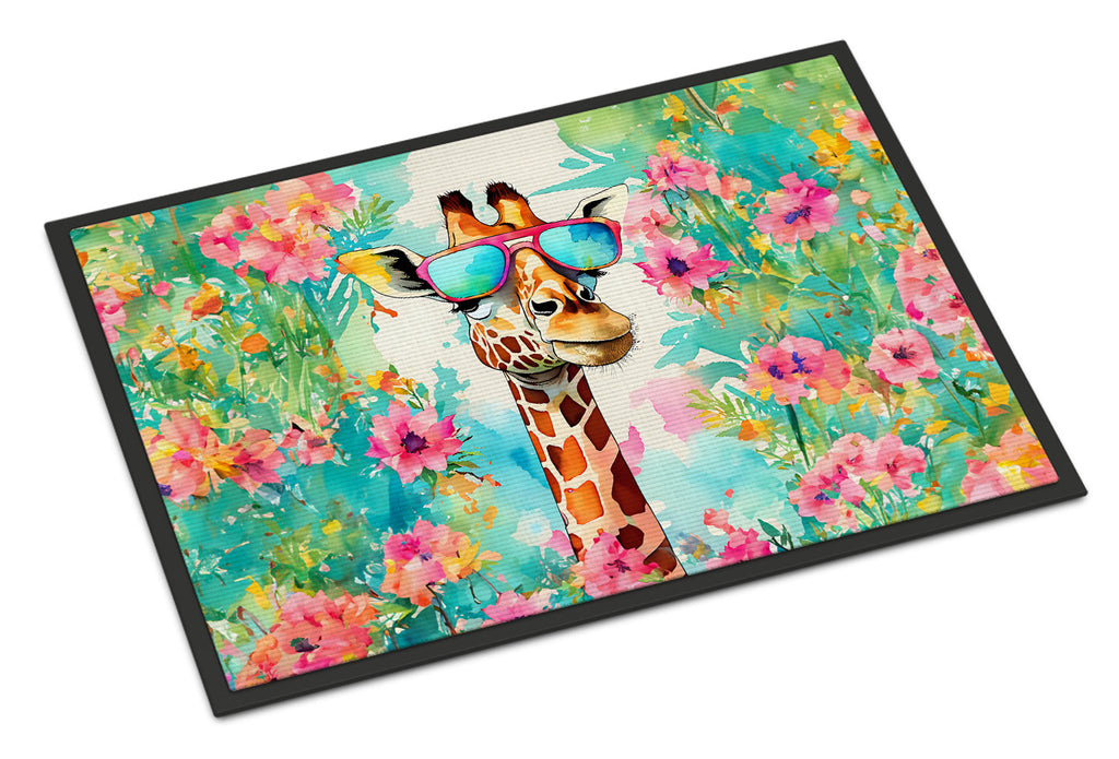 Hippie Animal Giraffe Doormat Indoor Outdoor 18H X 27W Front Door Mat Rugs for Entryway, Non Slip Washable
