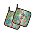 Hippie Animal Giraffe Pot Holder Set of 2 Heat Resistant Quilted Hot Pads 7.5 x 7.5 Inch, Insulated Kitchen Trivets for Cooking & Baking