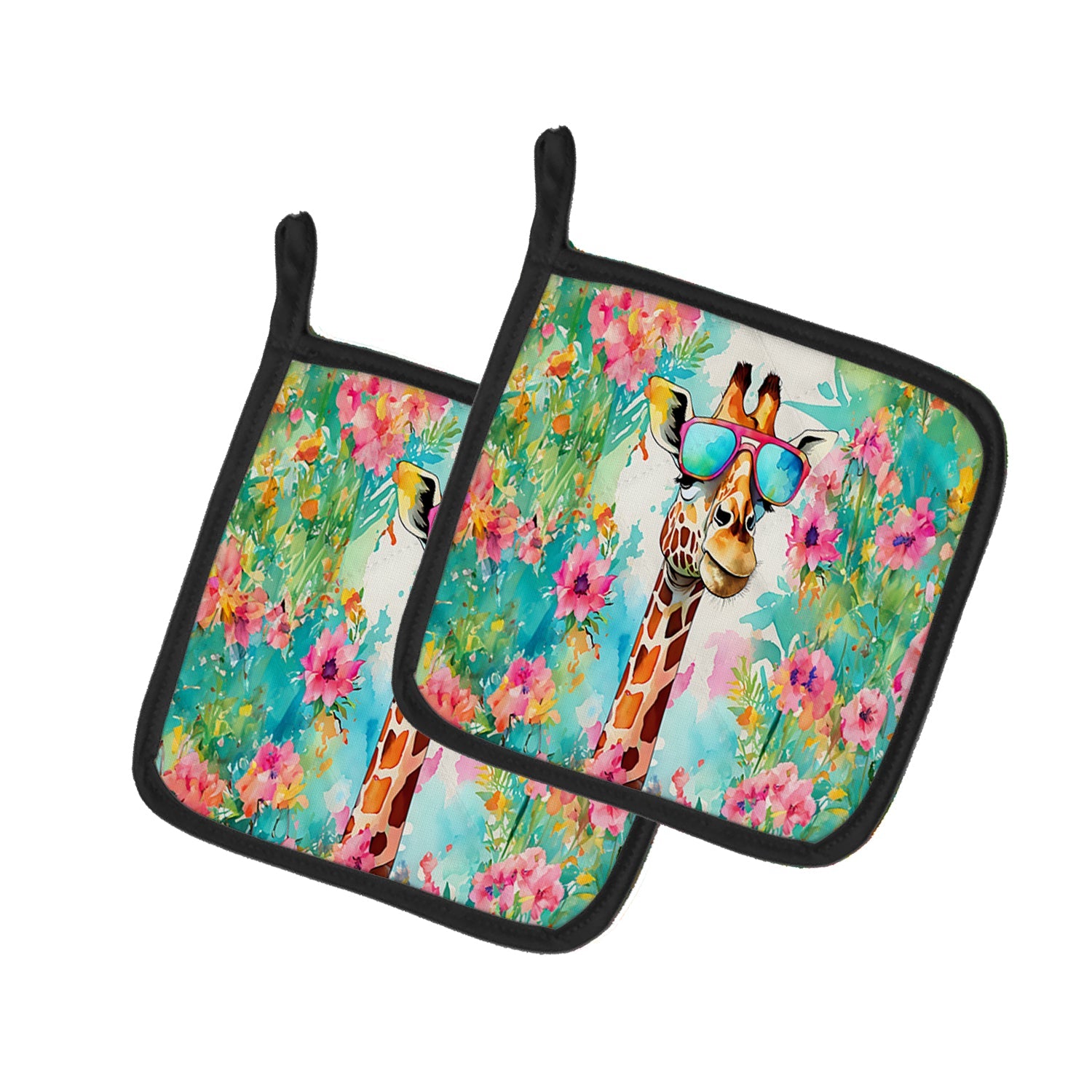 Hippie Animal Giraffe Pot Holder Set of 2 Heat Resistant Quilted Hot Pads 7.5 x 7.5 Inch, Insulated Kitchen Trivets for Cooking & Baking
