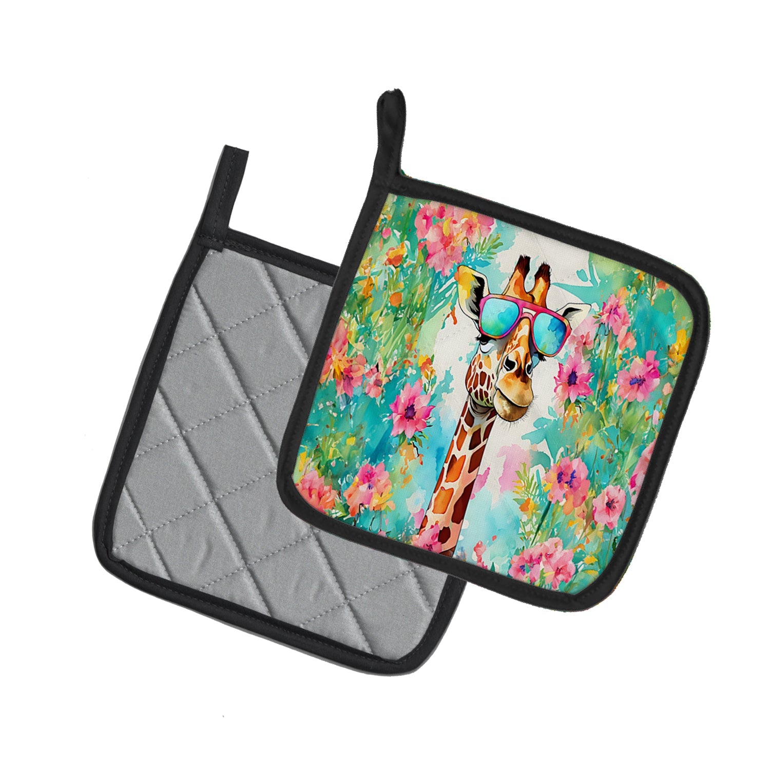 Hippie Animal Giraffe Pot Holder Set of 2 Heat Resistant Quilted Hot Pads 7.5 x 7.5 Inch, Insulated Kitchen Trivets for Cooking & Baking