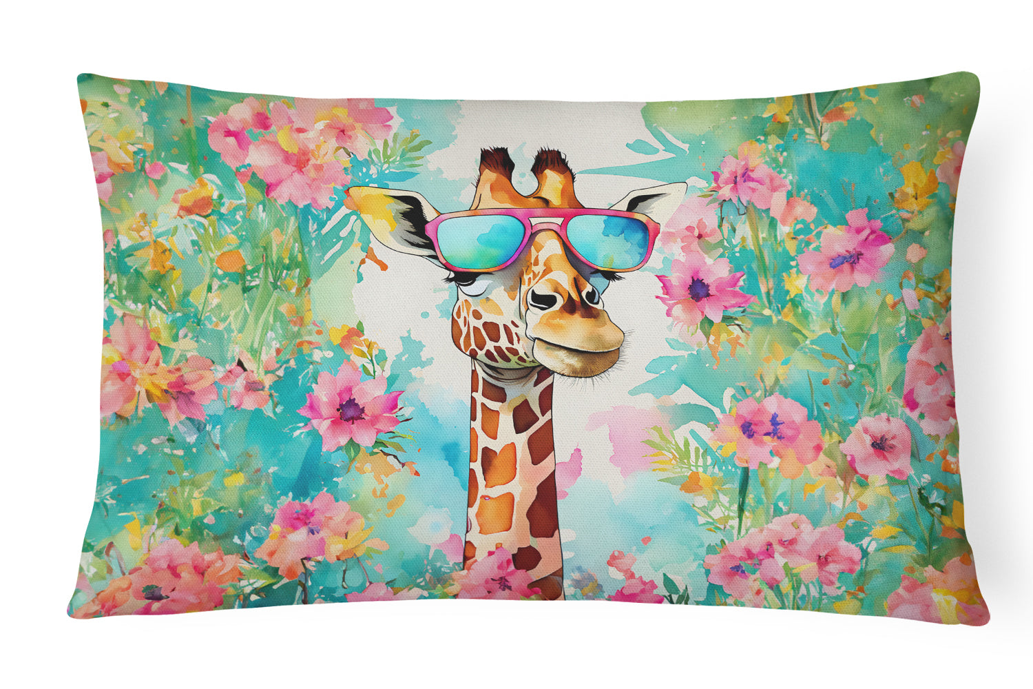 Hippie Animal Giraffe Decorative Throw Pillow 12x16 Indoor Outdoor Accent Cushion, Fabric Cover with Insert for Sofa, Bed, Porch & Living Room