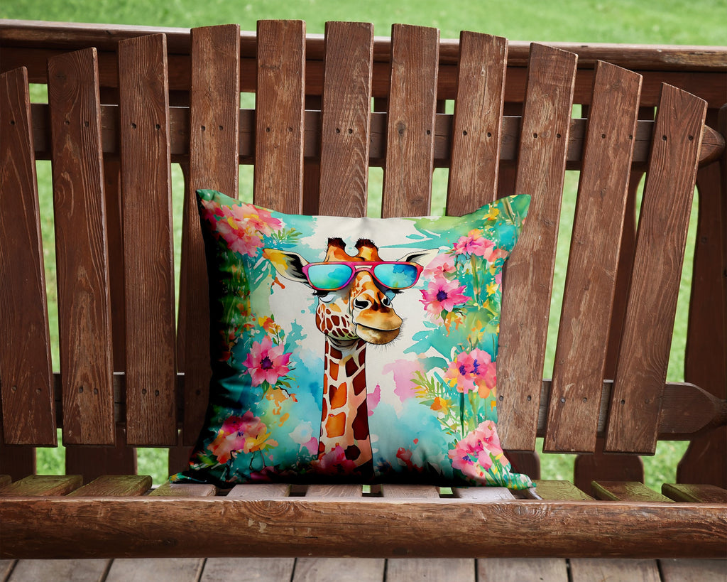 Hippie Animal Giraffe Decorative Throw Pillow 14x14 Indoor Outdoor Accent Cushion, Fabric Cover with Insert for Sofa, Bed, Porch & Living Room