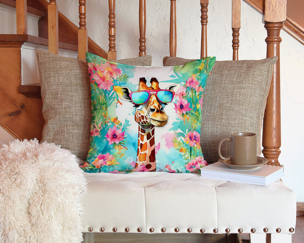 Hippie Animal Giraffe Decorative Throw Pillow 14x14 Indoor Outdoor Accent Cushion, Fabric Cover with Insert for Sofa, Bed, Porch & Living Room