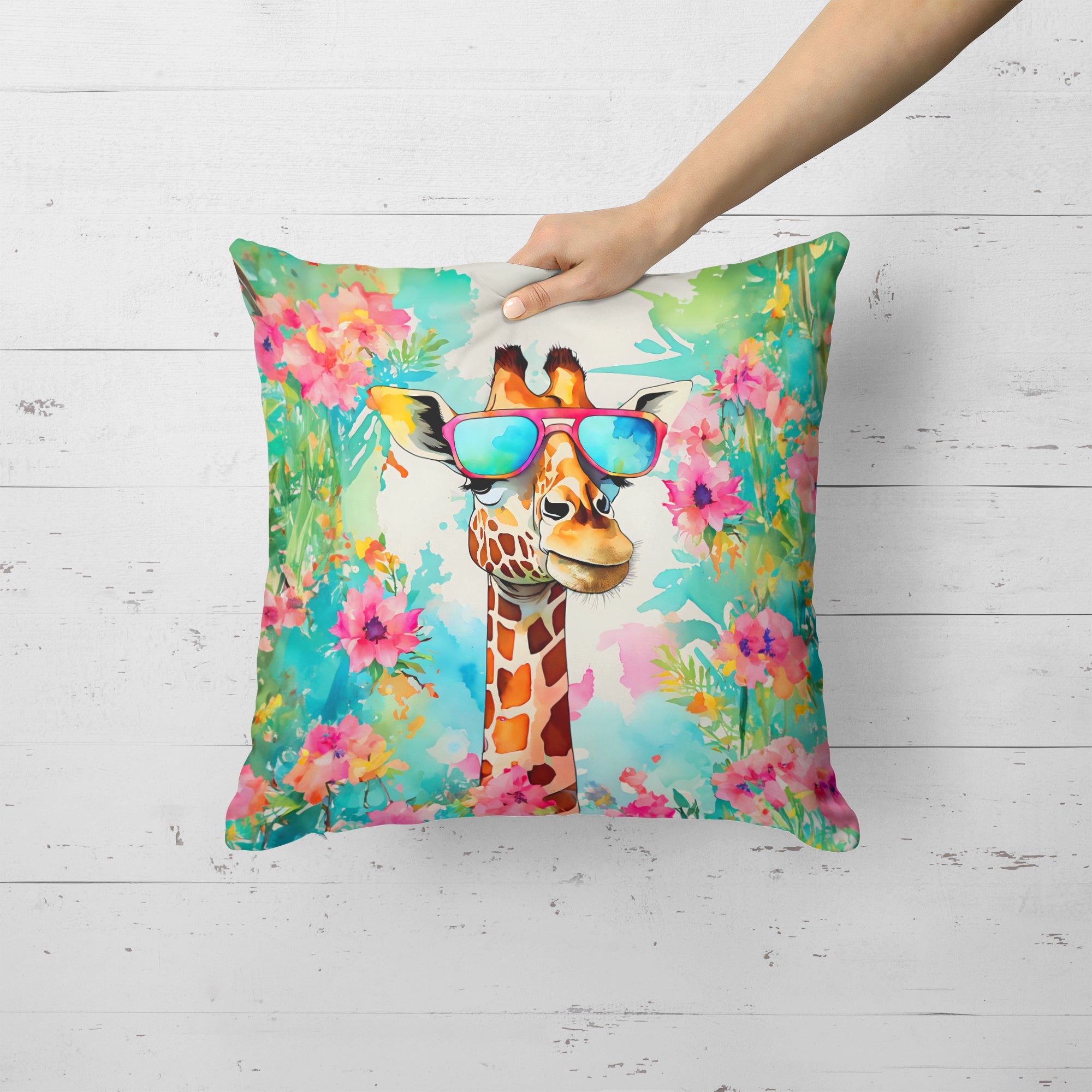 Hippie Animal Giraffe Decorative Throw Pillow 18x18 Indoor Outdoor Accent Cushion, Fabric Cover with Insert for Sofa, Bed, Porch & Living Room