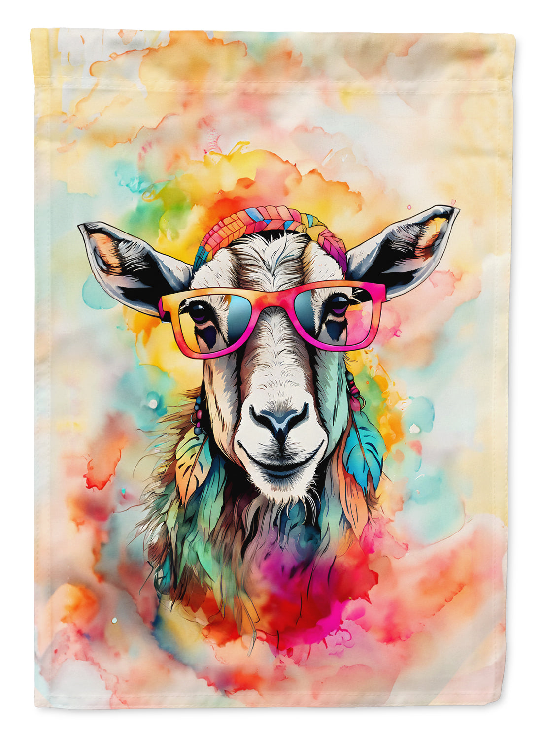 Hippie Animal Goat House Flag 28x40 Porch Sleeve Pole Decorative Outside Yard Banner Artwork Wall Hanging, Polyester