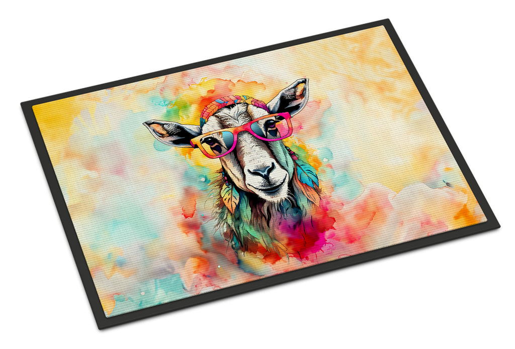 Hippie Animal Goat Doormat Indoor Outdoor 24H X 36W Front Door Mat Rugs for Entryway, Non Slip Washable Low Pile,