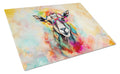 Hippie Animal Goat Cutting Board Tempered Glass Kitchen Cutting Surface, Heat Resistant Chopping, Non-Slip Feet, Food Prep & Serving