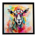 Hippie Animal Goat Framed Metal Print Bathroom, Kitchen, Office, Home Decor Wall Art Ready to Hang, Square, 8X8