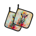 Hippie Animal Goat Pot Holder Set of 2 Heat Resistant Quilted Hot Pads 7.5 x 7.5 Inch, Insulated Kitchen Trivets for Cooking & Baking