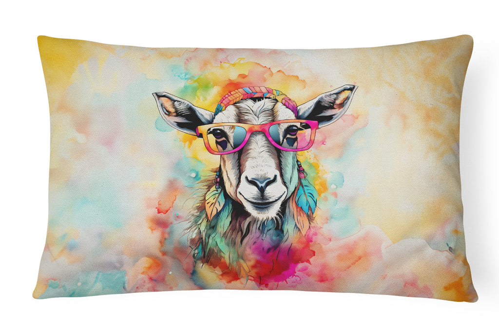 Hippie Animal Goat Decorative Throw Pillow 12x16 Indoor Outdoor Accent Cushion, Fabric Cover with Insert for Sofa, Bed, Porch & Living Room