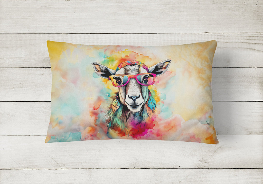 Hippie Animal Goat Decorative Throw Pillow 12x16 Indoor Outdoor Accent Cushion, Fabric Cover with Insert for Sofa, Bed, Porch & Living Room