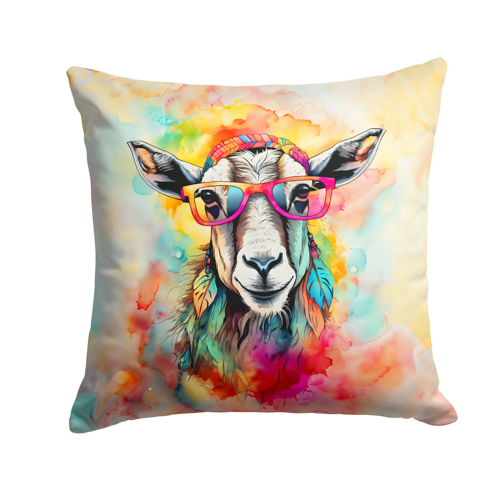 Hippie Animal Goat Decorative Throw Pillow 14x14 Indoor Outdoor Accent Cushion, Fabric Cover with Insert for Sofa, Bed, Porch & Living Room