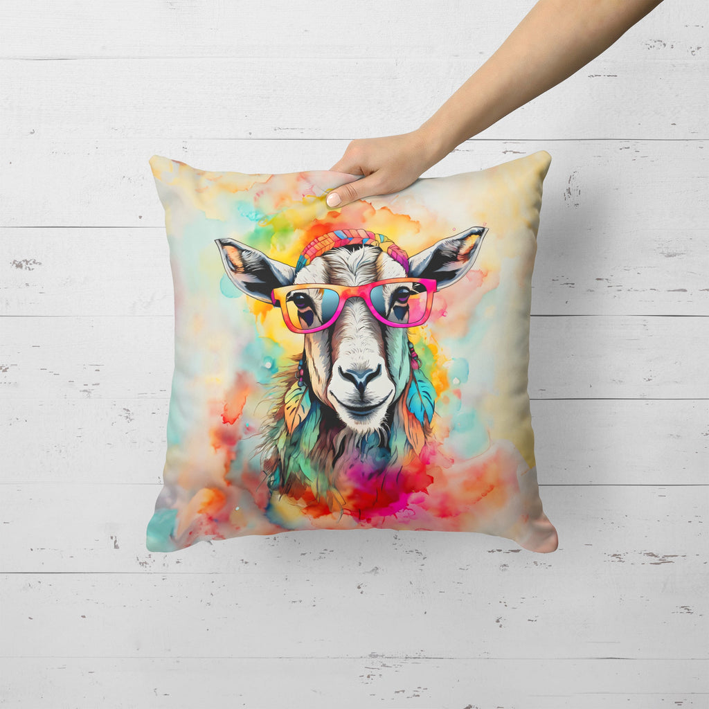 Hippie Animal Goat Decorative Throw Pillow 18x18 Indoor Outdoor Accent Cushion, Fabric Cover with Insert for Sofa, Bed, Porch & Living Room