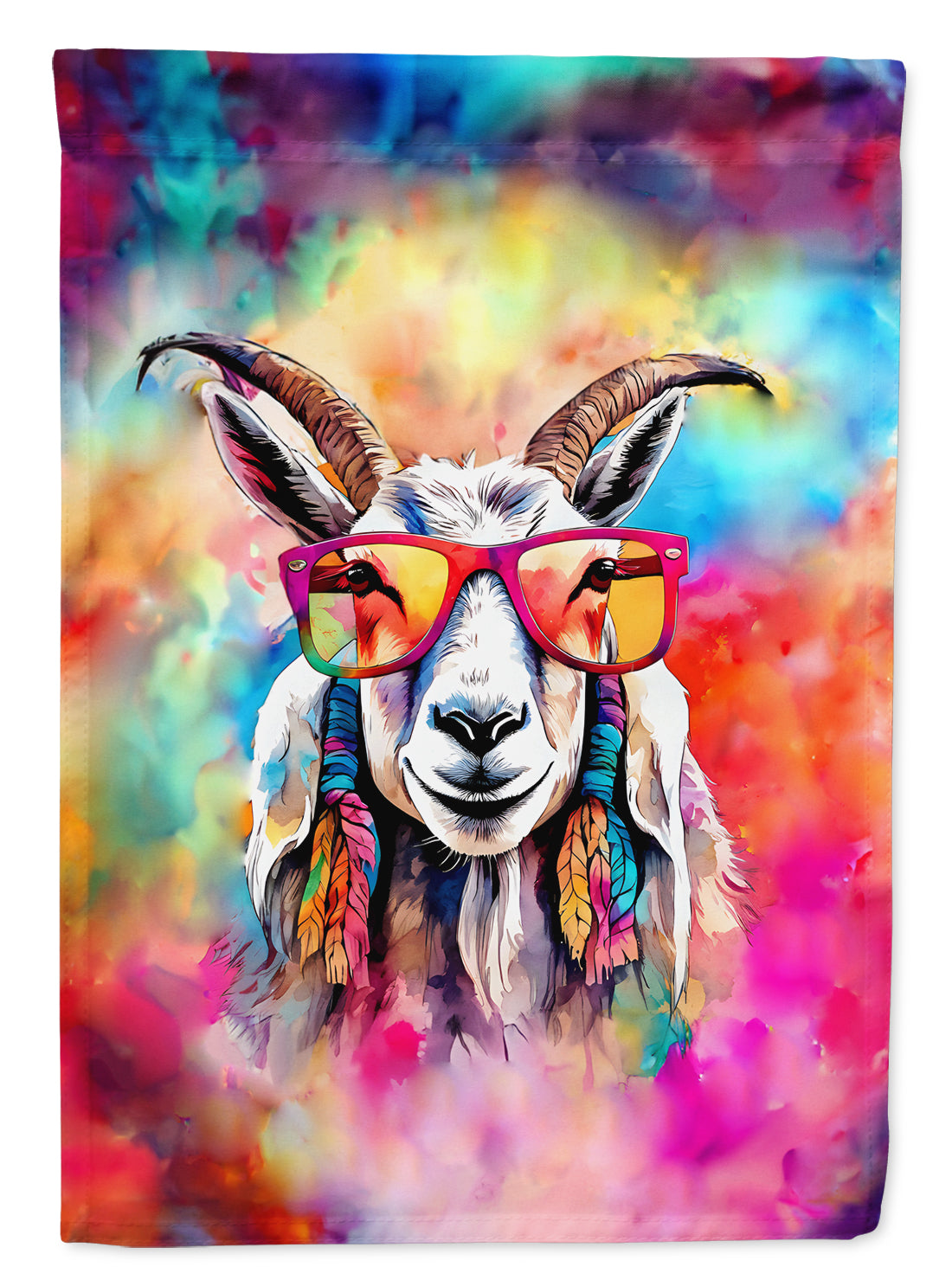 Hippie Animal Goat House Flag 28x40 Porch Sleeve Pole Decorative Outside Yard Banner Artwork Wall Hanging, Polyester