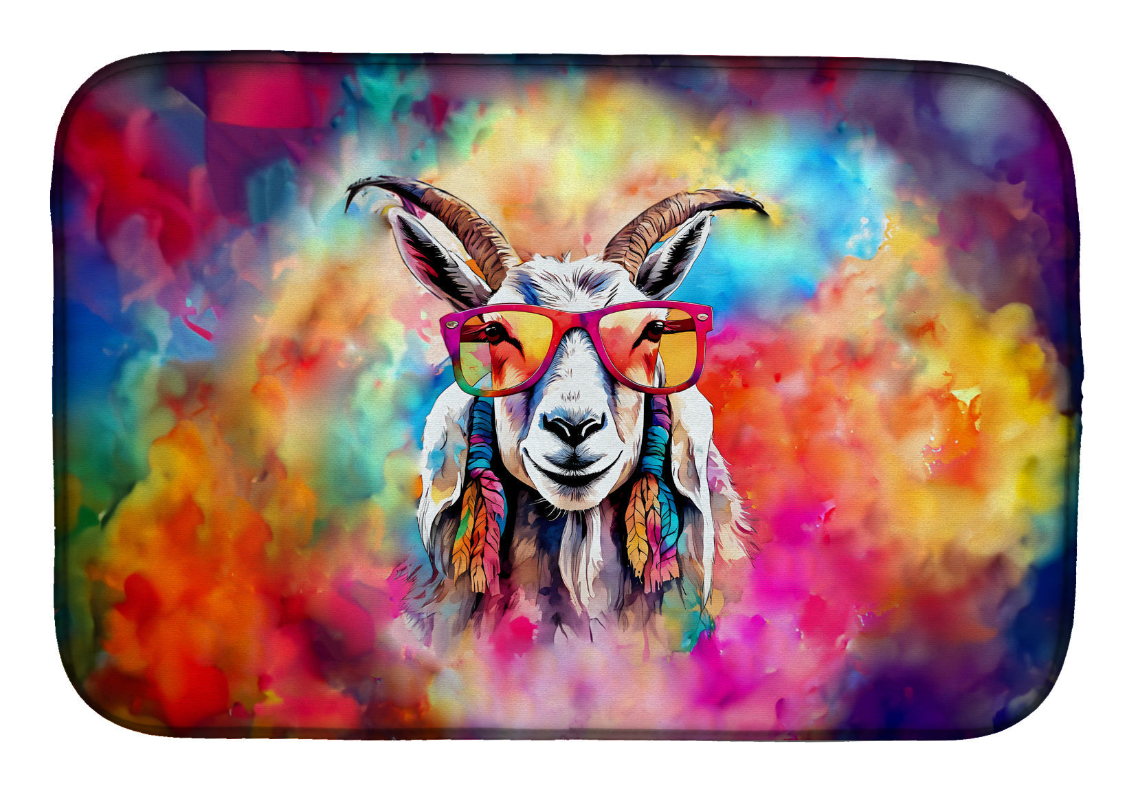 Hippie Animal Goat Dish Drying Mat Absorbent Dish Drying Mat Pad for Kitchen Counter Dish Drainer Mat for Countertop, 14 x 21", Multicolor