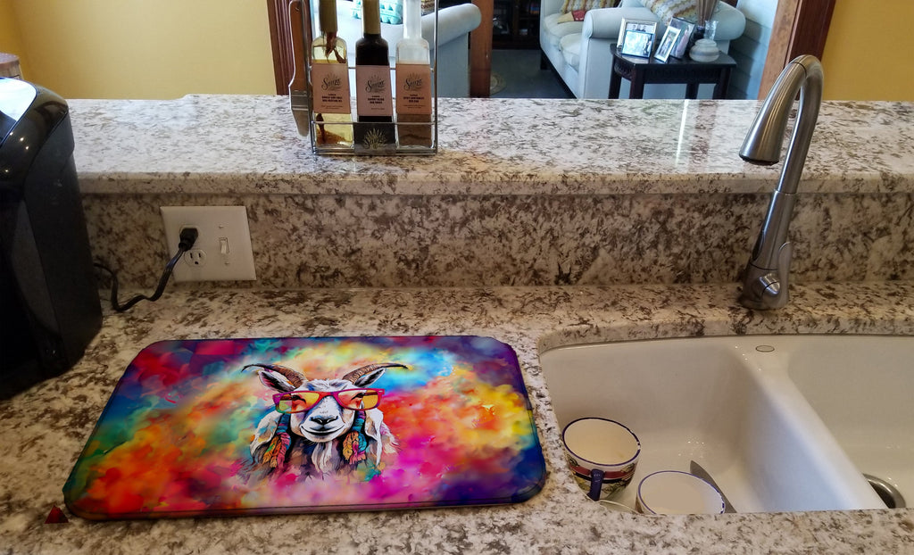 Hippie Animal Goat Dish Drying Mat Absorbent Dish Drying Mat Pad for Kitchen Counter Dish Drainer Mat for Countertop, 14 x 21", Multicolor