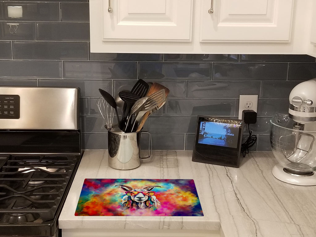 Hippie Animal Goat Cutting Board Tempered Glass Kitchen Cutting Surface, Heat Resistant Chopping, Non-Slip Feet, Food Prep & Serving
