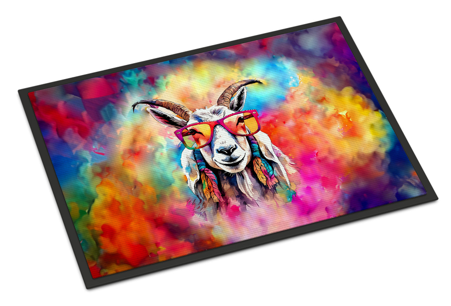 Hippie Animal Goat Doormat Indoor Outdoor 18H X 27W Front Door Mat Rugs for Entryway, Non Slip Washable
