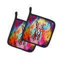 Hippie Animal Goat Pot Holder Set of 2 Heat Resistant Quilted Hot Pads 7.5 x 7.5 Inch, Insulated Kitchen Trivets for Cooking & Baking