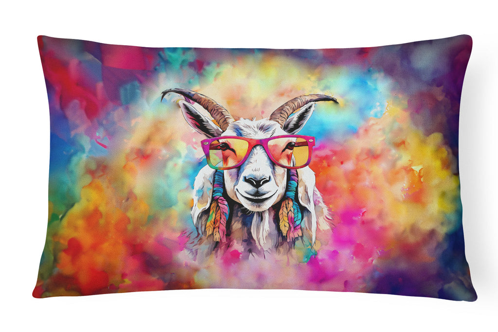 Hippie Animal Goat Decorative Throw Pillow 12x16 Indoor Outdoor Accent Cushion, Fabric Cover with Insert for Sofa, Bed, Porch & Living Room