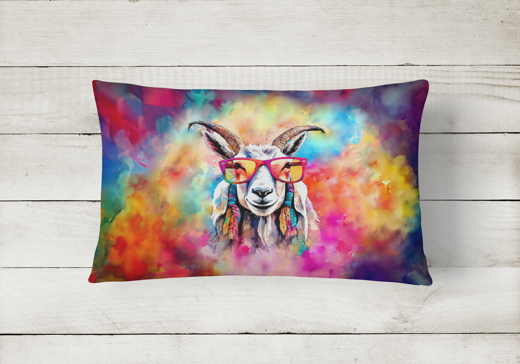 Hippie Animal Goat Decorative Throw Pillow 12x16 Indoor Outdoor Accent Cushion, Fabric Cover with Insert for Sofa, Bed, Porch & Living Room
