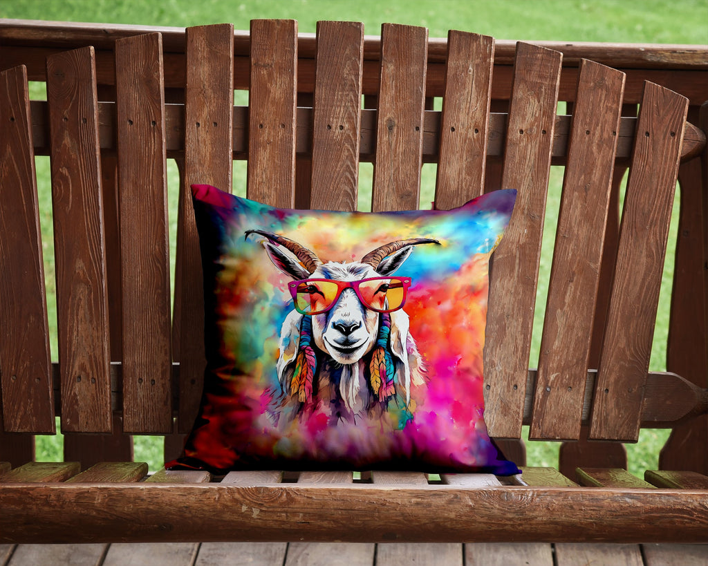 Hippie Animal Goat Decorative Throw Pillow 14x14 Indoor Outdoor Accent Cushion, Fabric Cover with Insert for Sofa, Bed, Porch & Living Room