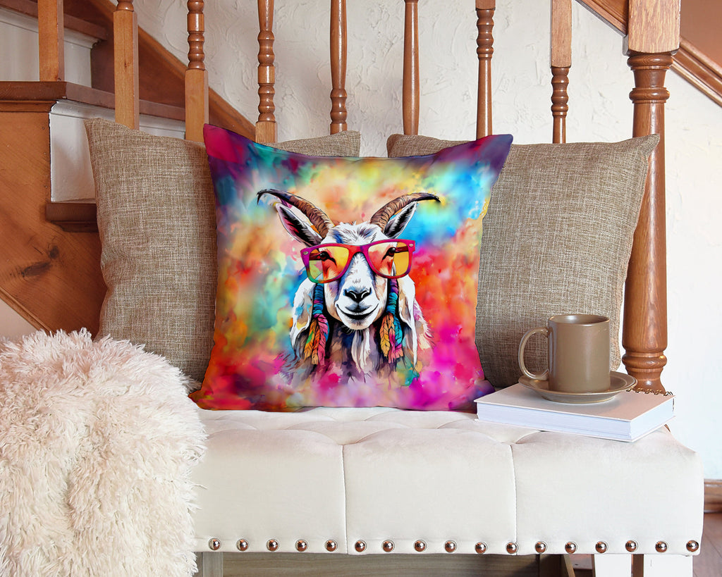 Hippie Animal Goat Decorative Throw Pillow 14x14 Indoor Outdoor Accent Cushion, Fabric Cover with Insert for Sofa, Bed, Porch & Living Room