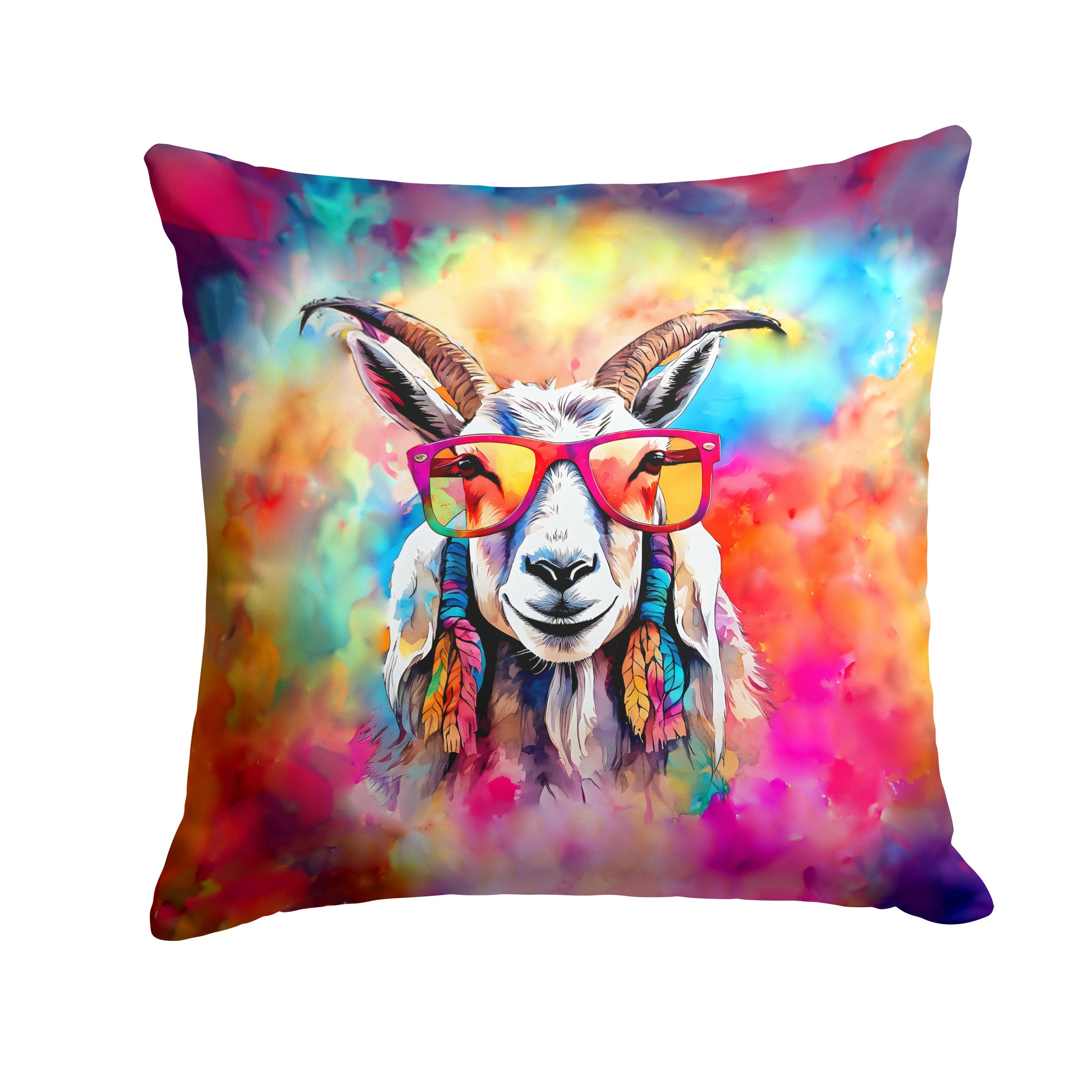 Hippie Animal Goat Decorative Throw Pillow 18x18 Indoor Outdoor Accent Cushion, Fabric Cover with Insert for Sofa, Bed, Porch & Living Room