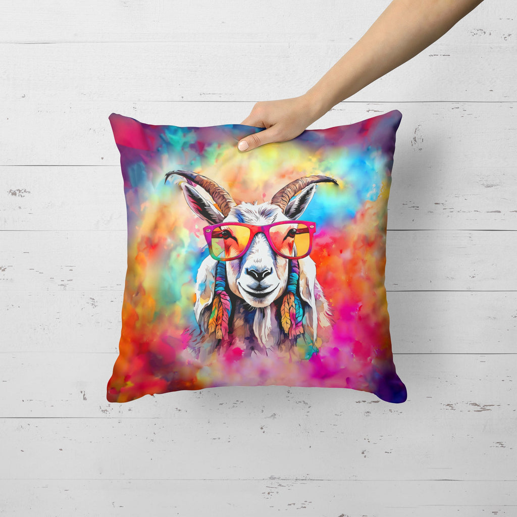 Hippie Animal Goat Decorative Throw Pillow 18x18 Indoor Outdoor Accent Cushion, Fabric Cover with Insert for Sofa, Bed, Porch & Living Room