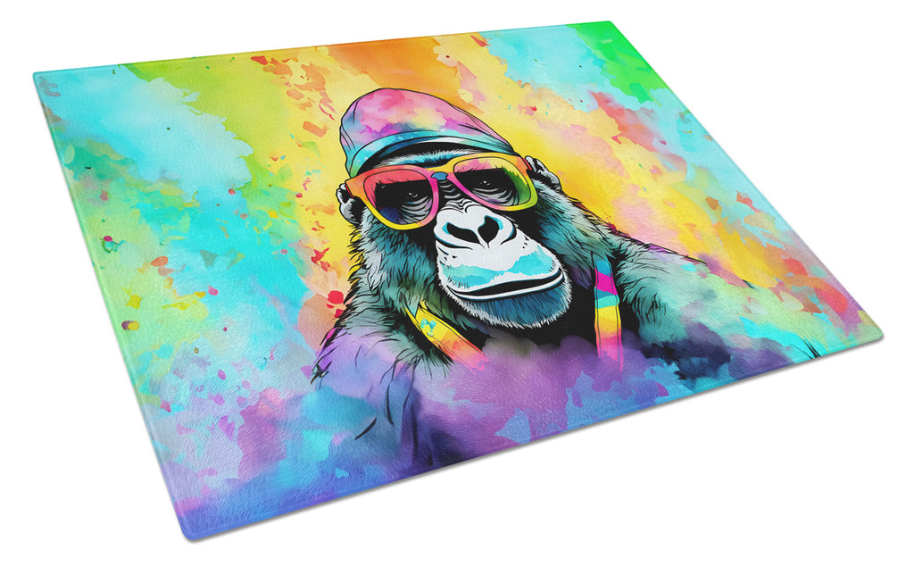 Hippie Animal Gorilla Cutting Board Tempered Glass Kitchen Cutting Surface, Heat Resistant Chopping, Non-Slip Feet, Food Prep & Serving