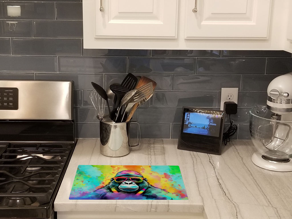 Hippie Animal Gorilla Cutting Board Tempered Glass Kitchen Cutting Surface, Heat Resistant Chopping, Non-Slip Feet, Food Prep & Serving