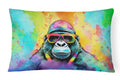 Hippie Animal Gorilla Decorative Throw Pillow 12x16 Indoor Outdoor Accent Cushion, Fabric Cover with Insert for Sofa, Bed, Porch & Living Room