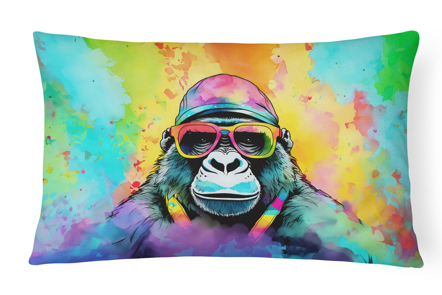 Hippie Animal Gorilla Decorative Throw Pillow 12x16 Indoor Outdoor Accent Cushion, Fabric Cover with Insert for Sofa, Bed, Porch & Living Room
