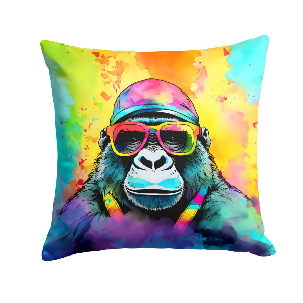 Hippie Animal Gorilla Decorative Throw Pillow 14x14 Indoor Outdoor Accent Cushion, Fabric Cover with Insert for Sofa, Bed, Porch & Living Room