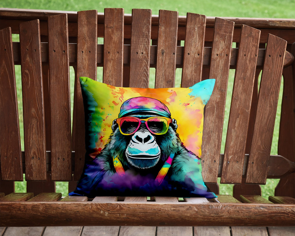Hippie Animal Gorilla Decorative Throw Pillow 14x14 Indoor Outdoor Accent Cushion, Fabric Cover with Insert for Sofa, Bed, Porch & Living Room