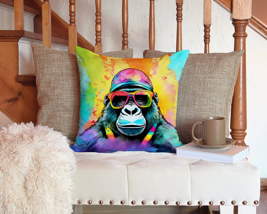 Hippie Animal Gorilla Decorative Throw Pillow 14x14 Indoor Outdoor Accent Cushion, Fabric Cover with Insert for Sofa, Bed, Porch & Living Room