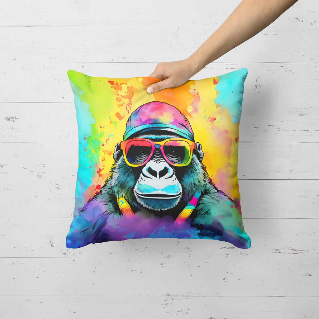 Hippie Animal Gorilla Decorative Throw Pillow 18x18 Indoor Outdoor Accent Cushion, Fabric Cover with Insert for Sofa, Bed, Porch & Living Room