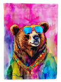 Hippie Animal Grizzly Bear House Flag 28x40 Porch Sleeve Pole Decorative Outside Yard Banner Artwork Wall Hanging, Polyester