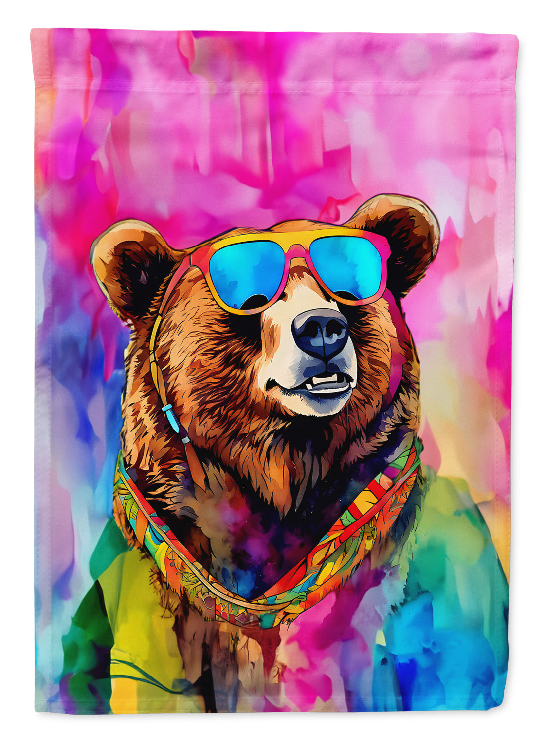 Hippie Animal Grizzly Bear House Flag 28x40 Porch Sleeve Pole Decorative Outside Yard Banner Artwork Wall Hanging, Polyester