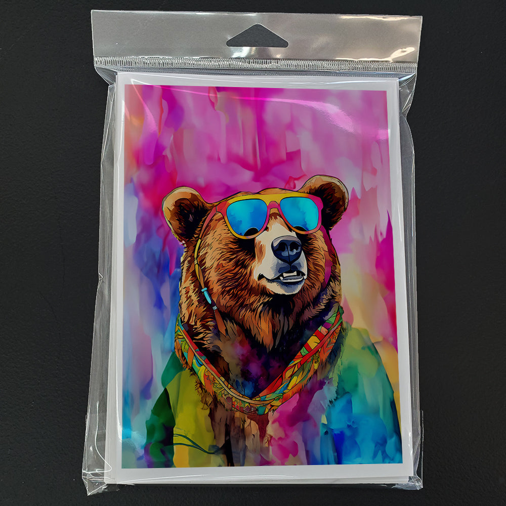 Hippie Animal Grizzly Bear Greeting Cards Pack of 8 Blank Cards with Envelopes Whimsical A7 Size 5x7